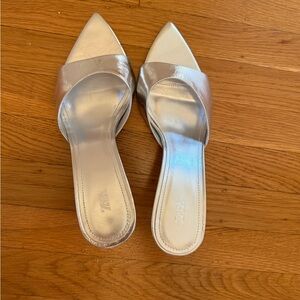 Zara Silver Metallic Pointed Mules